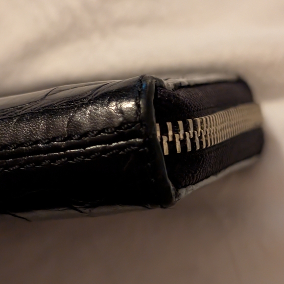 Coach Black Croc-Embossed Zip Around Wallet with Silver Logo - Picture 6 of 9